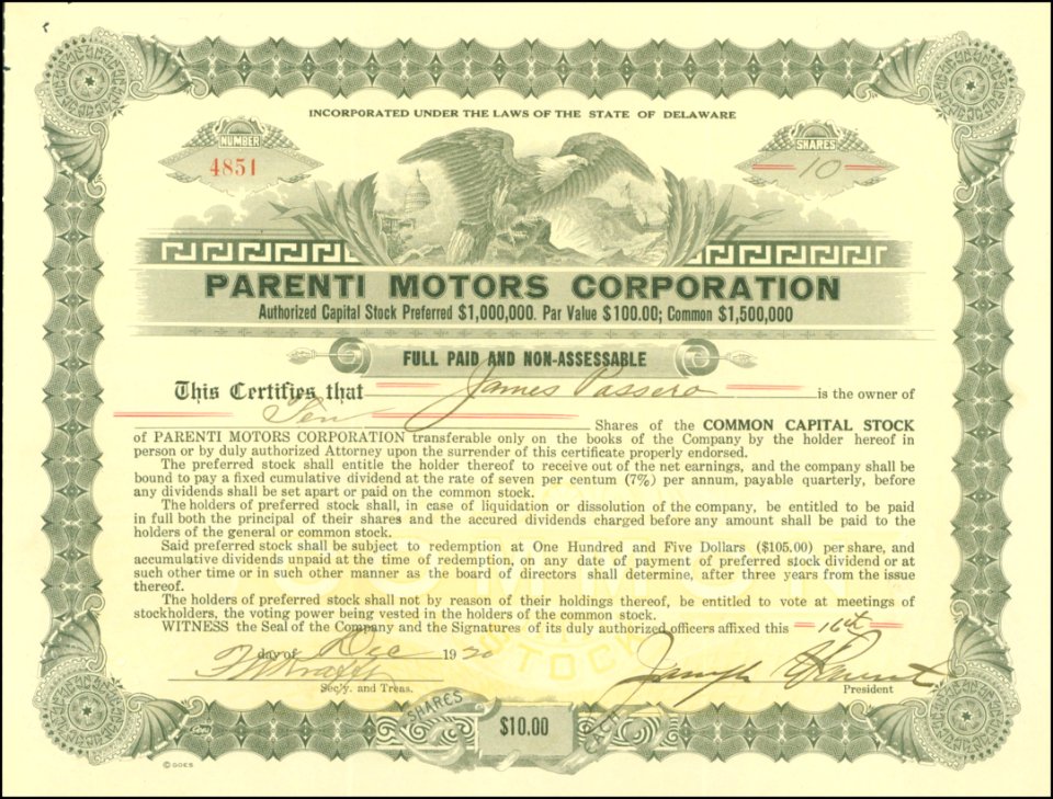 Parenti Motors Corp. 1920