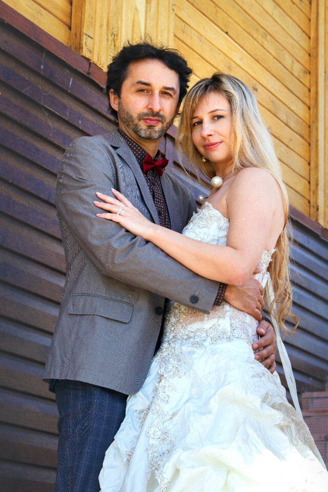 The bride and groom just married bridesmaid dress