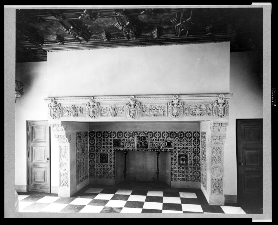 Pasadena, California, Mrs. Herbert Coppell home (interior) - enormous and elaborately decorated fireplace - photo by Frances Benjamin Johnston. LCCN2002722360