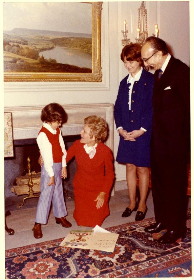 Pat Nixon with Michael Newsome, Muscular Dystrophy Poster Child of the Year