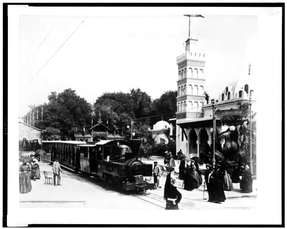 Passenger train in front of Pavilion of Algeria on L'Esplanade des Invalides, Paris Exposition, 1889 LCCN94500787