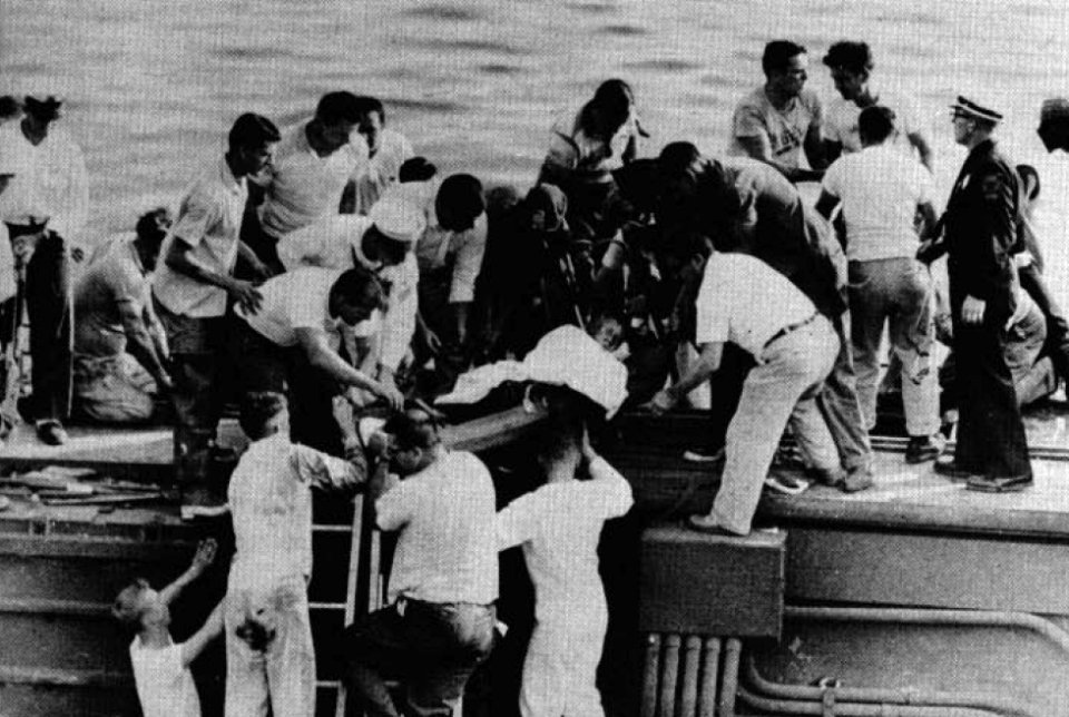 Passengers being rescued from Steelton train wreck 1962