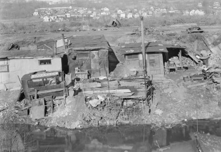 Paterson, New Jersey - Textiles. Bachelor shacks in outskirts of Paterson, on Molly Jan Brook. About 20 men live... - NARA - 518622
