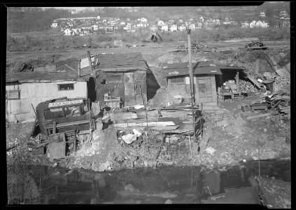 Paterson, New Jersey - Textiles. Bachelor shacks in outskirts of Paterson, on Molly Jan Brook. About 20 men live... - NARA - 518624