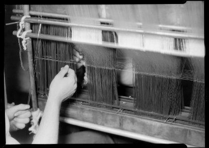 Paterson, New Jersey - Textiles. Wishnack Silk Company. Picture of a warp being entered. Shows the enterer and... - NARA - 518757