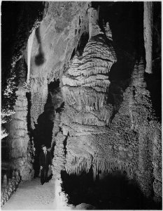 Path and rock formations, man on path, Large Formation at the 'Hall of Giants' in Carlsbad Cavern,' Carlsbad Caverns Na - NARA - 520026 photo