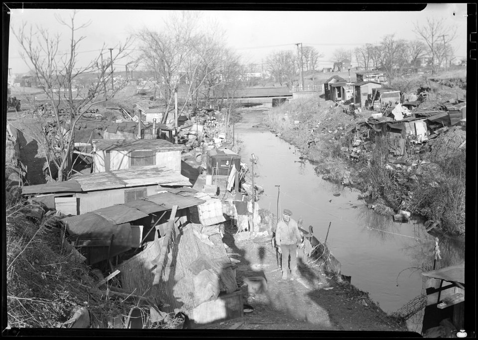 Paterson, New Jersey - Textiles. Bachelor shacks in outskirts of Paterson, on Molly Jan Brook. About 25 men live... - NARA - 518625