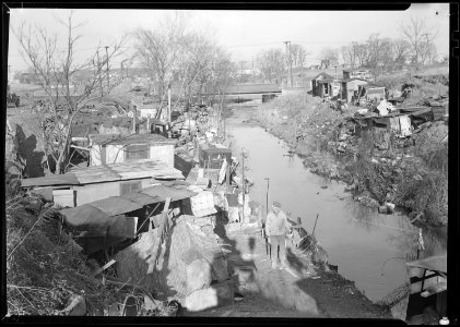 Paterson, New Jersey - Textiles. Bachelor shacks in outskirts of Paterson, on Molly Jan Brook. About 25 men live... - NARA - 518625 photo