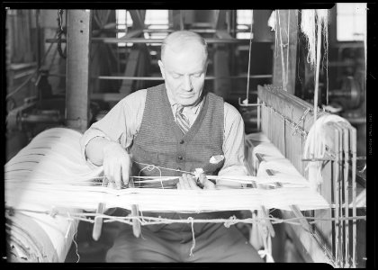 Paterson, New Jersey - Textiles. From the warping machine, the warp is taken to the weaving plant - NARA - 518545