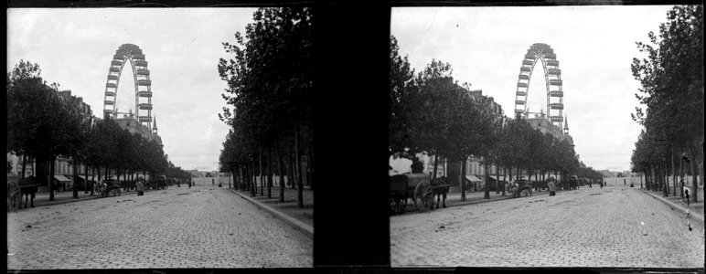 Passeig de París amb una roda d'una fira al fons