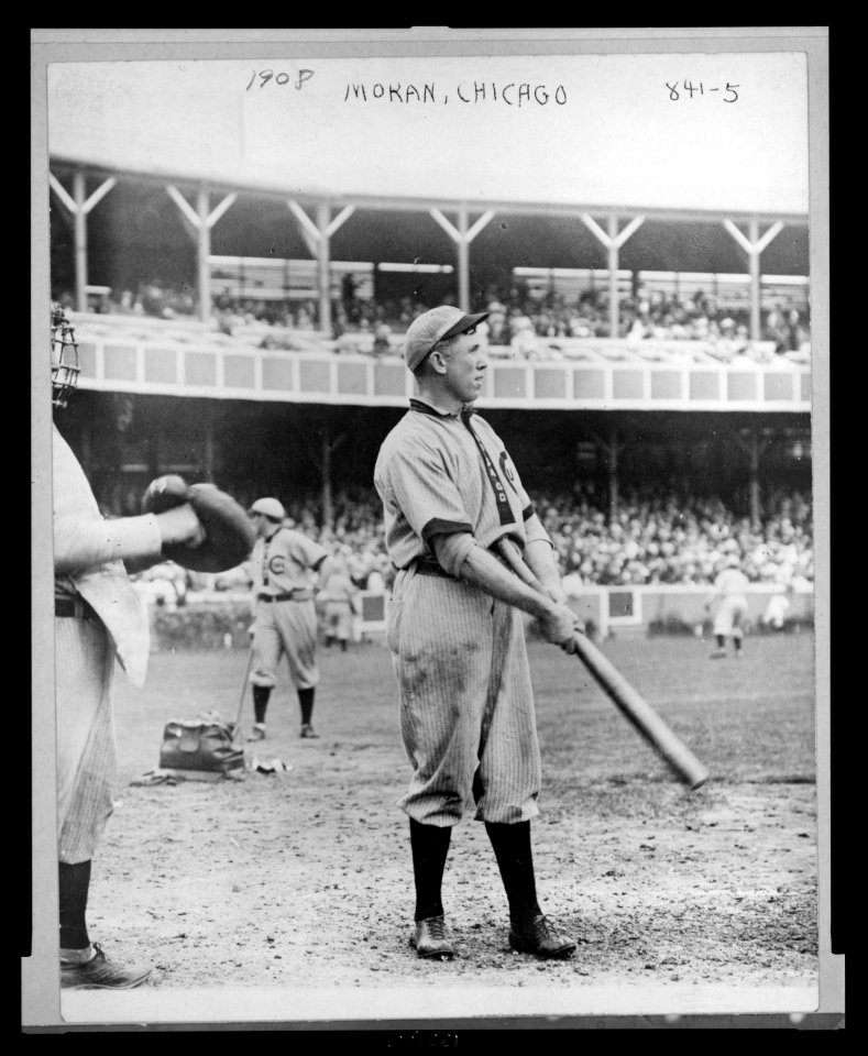 Patrick Joseph Moran, Chicago NL baseball player, standing at home plate with bat in hand during baseball game LCCN2003689077