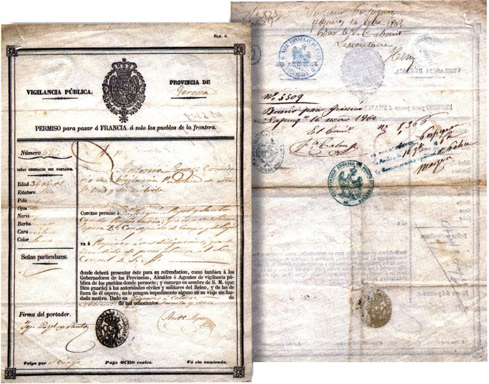 Pase de Frontera pueblos-Francia 1862