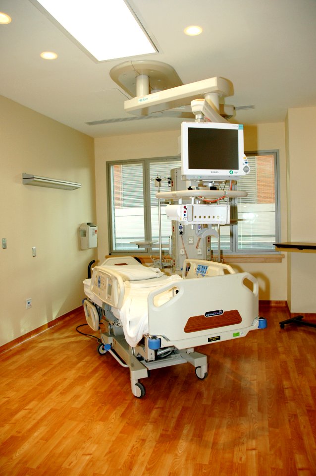 Patient room with hospital bed