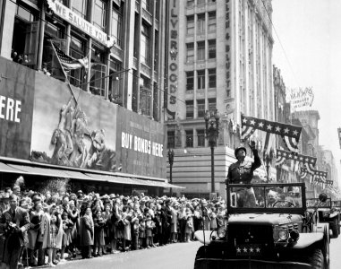 Patton during a welcome home parade in Los Angeles, June 9, 1945 photo