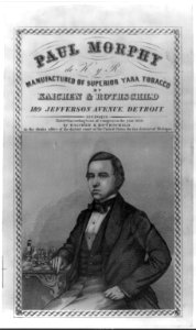 Paul Charles Morphy, 1837-1884, half-length portrait facing left, seated at chess board LCCN2001697701