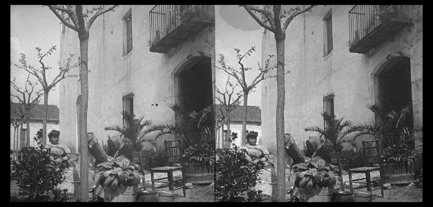Pati d'una casa amb una puntaire i una altra dona