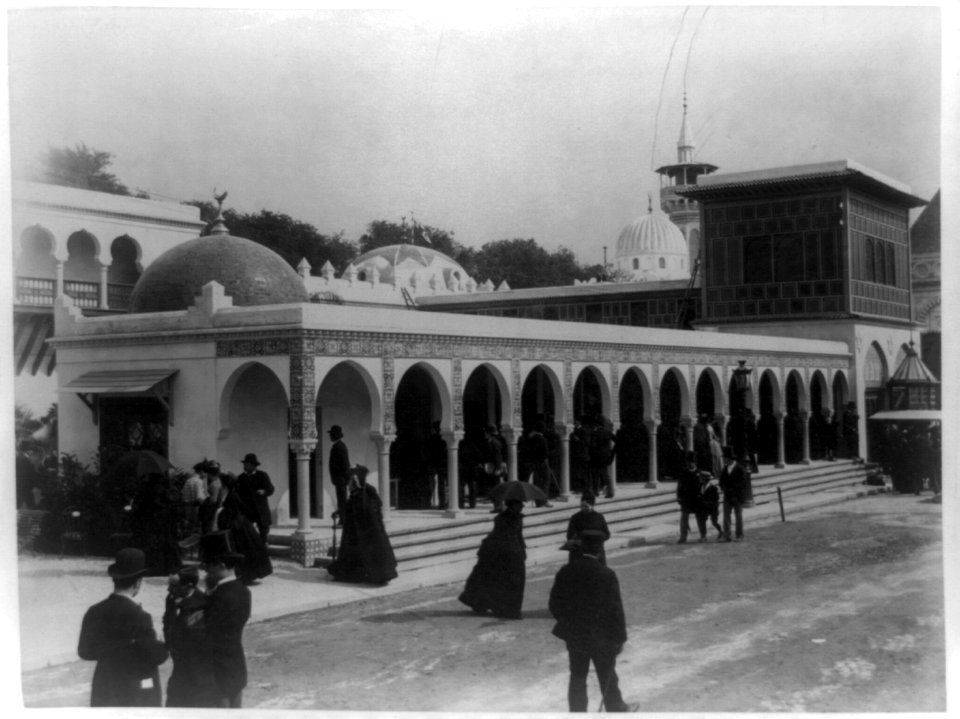 Pavilion of Algeria, showing people looking into building, Paris Exposition, 1889 LCCN94500786