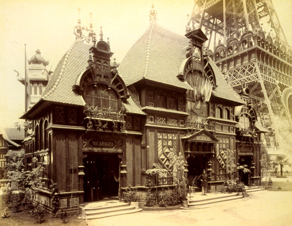 Pavilion of Nicaragua and base of the Eiffel Tower, Paris Exposition, 1889