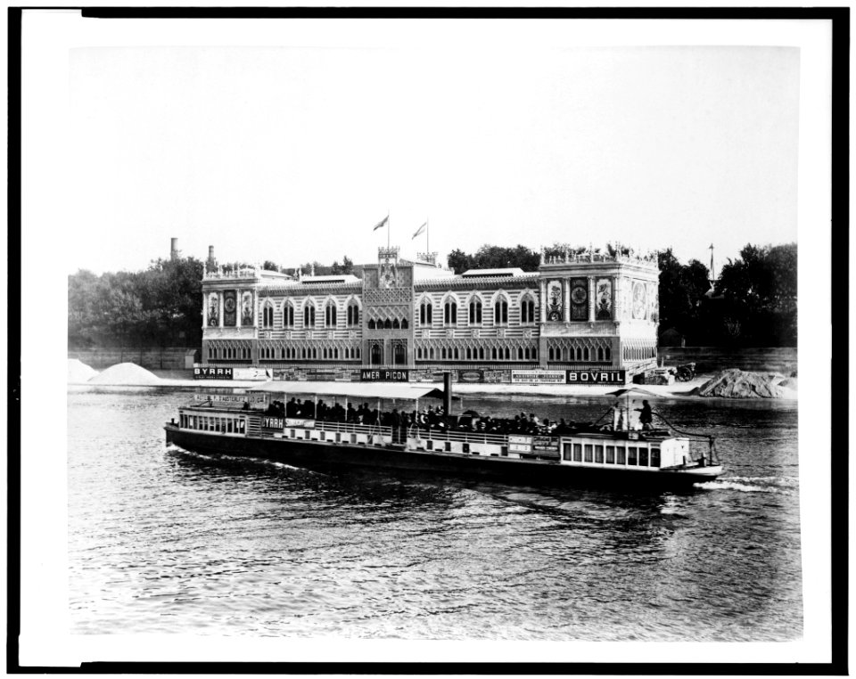 Pavilion of Spain, with tourist boat on the River Seine, Paris Exposition, 1889 LCCN92520784