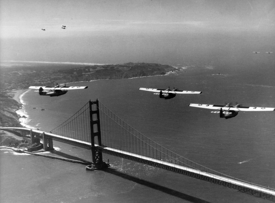 PBY-1 Catalinas of VP-9 over the Golden Gate Bridge in May 1937