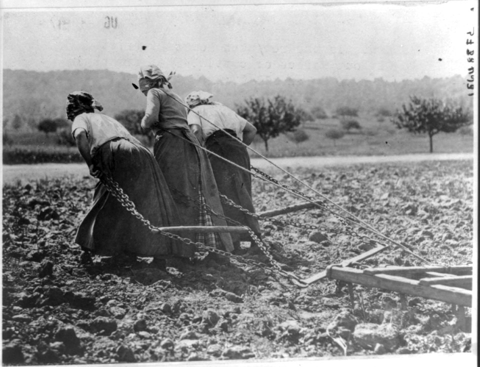 Peasants in the re-taken Somme District work hard without horses or cattle. The Germans in retreat have taken all live stock LCCN2010646026