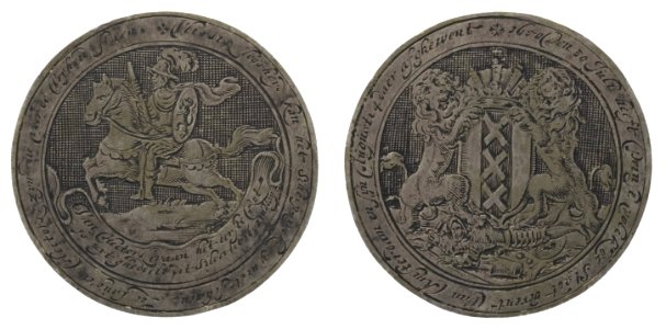 Penning aan de Amsterdamsche Schutters uitgereikt na het beleg van 1650, objectnr PB 238