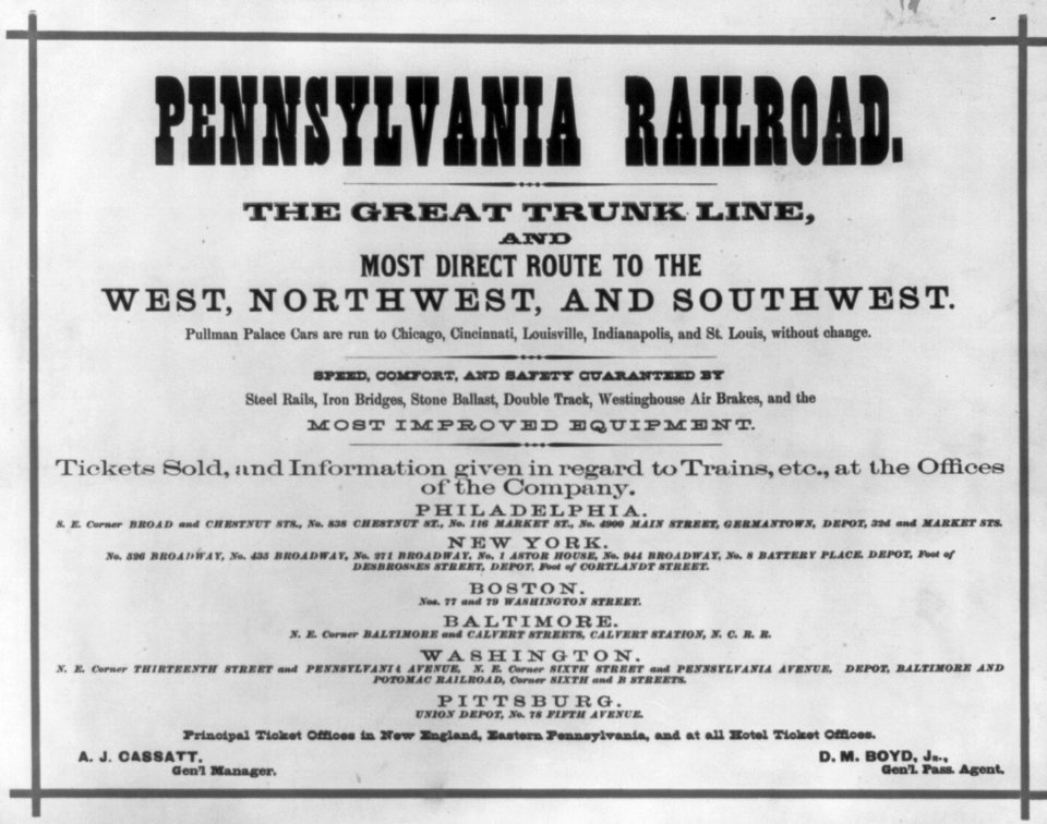 Pennsylvania Railroad advertising material- general ad. listing services, ticket offices, and depots LCCN2005675944
