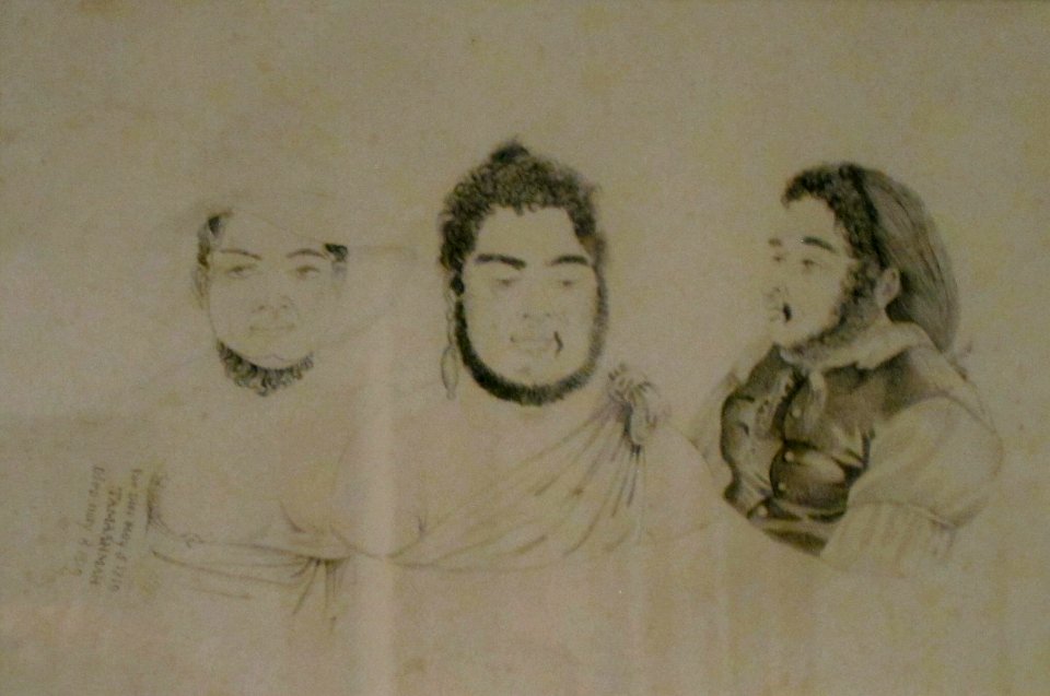 Keeaumoku with officer & a chief, engraving after Alphonse Pellion, Honolulu