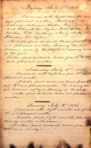 Pensacola Navy Yard log book entries for 1 -3 July 1836, entry for 1 July 1836 includes names of enslaved laborers