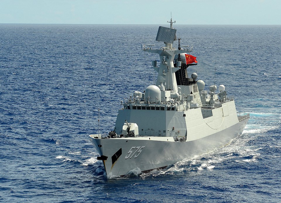 People's Liberation Army (Navy) frigate PLA(N) Yueyang (FF 575) steams in formation with 42 other ships and submarines during Rim of the Pacific (RIMPAC) Exercise 2014
