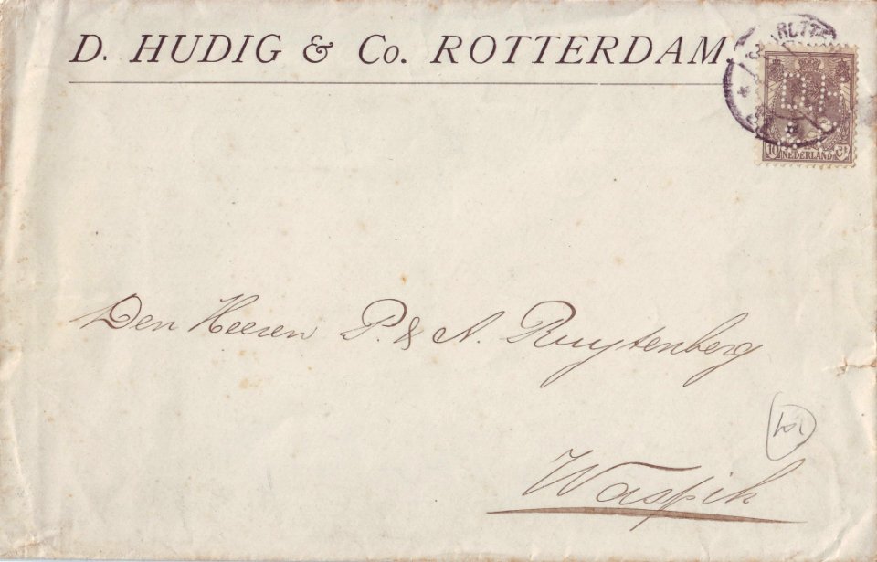 Perfin D. Hudig & Co op brief