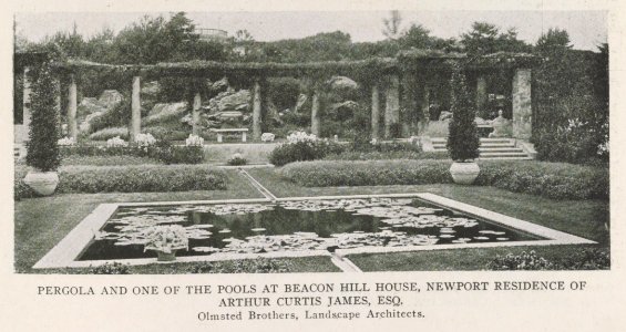 Pergola and one of the pools at Beacon Hill House, Newport residence of Arthur Curtis James, Esq. Olmsted Brothers, Landscape Architects LCCN2013648786