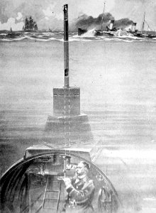 Periscope in a German U-Boat submarine observes a battle, WWI (33102861221)