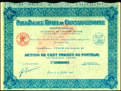 Pera Palace Hotel de Constantinople 1922 100 ff