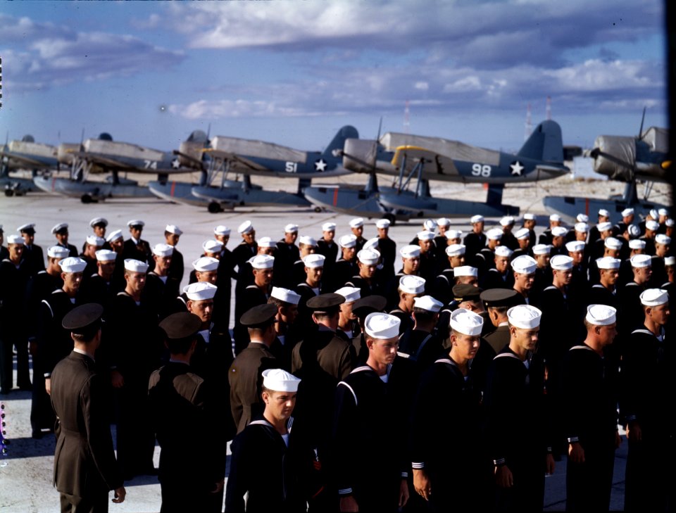 Personnel inspection of a U.S. Navy scouting squadron, circa in 1942 (80-G-K-15020)