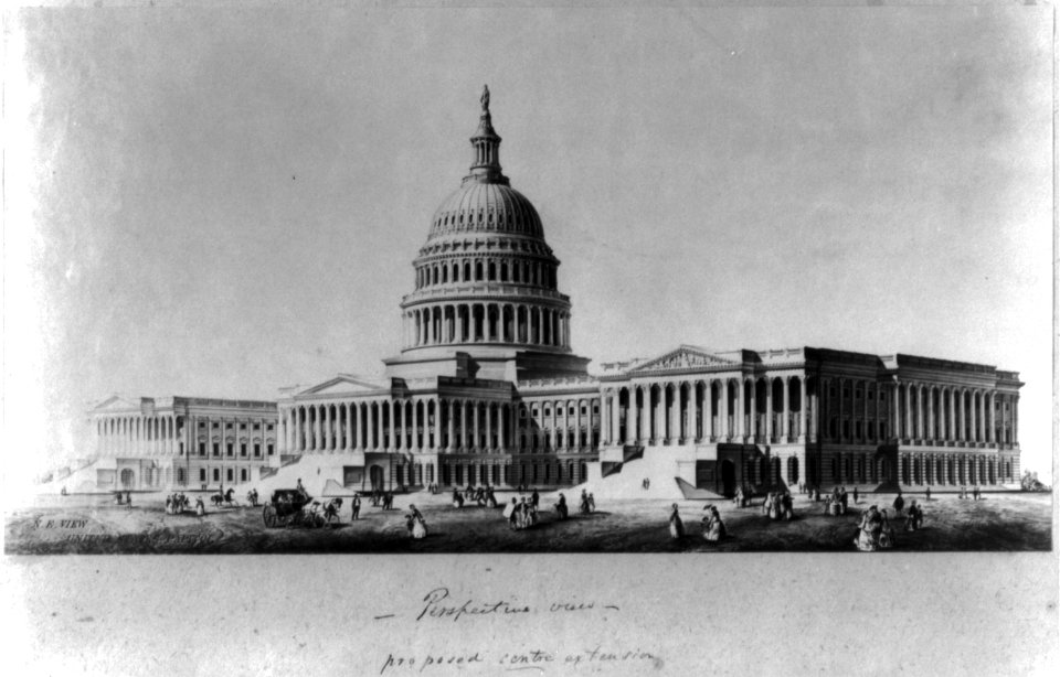 Perspective view of Capitol exterior with proposed east front center extension LCCN2009630844