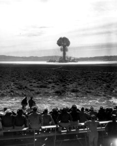 Personnel viewing the detonation of Project Open Shot, Nevada - NARA - 558591 photo