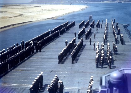 Personnel inspection aboard USS Wasp (CV-7) at Naval Air Station North Island, San Diego, California (USA), in June 1942 (80-G-K-768) photo