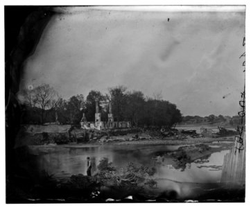 Petersburg, Virginia (vicinity). Ruins of locomotive and railroad bridge across the Appomattox River LOC cwpb.01337