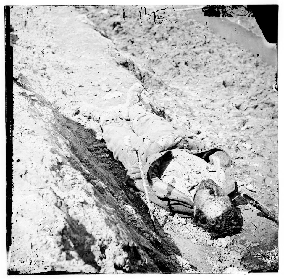 Petersburg, Virginia. Dead Confederate soldier in the trenches of Fort Mahone LOC cwpb.02545