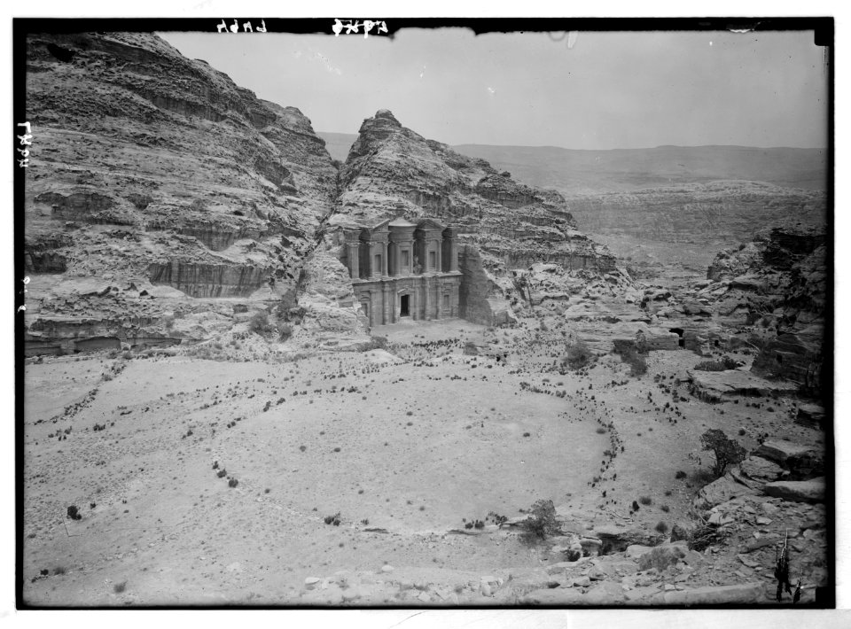 Petra (Wadi Musa). Ed-Der. Semi distant view showing great circular court in foreground LOC matpc.03114