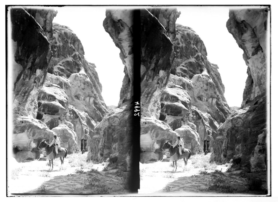 Petra (Wadi Musa). El-Beda and el-Barid. El-Barid. Approach through the Siq. Picturesque view showing lofty cliffs and narrow defile LOC matpc.03138
