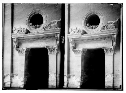 Petra (Wadi Musa). El-Khazneh. Consoled cornice, lintel and supporting pilasters of south side doorway LOC matpc.03086