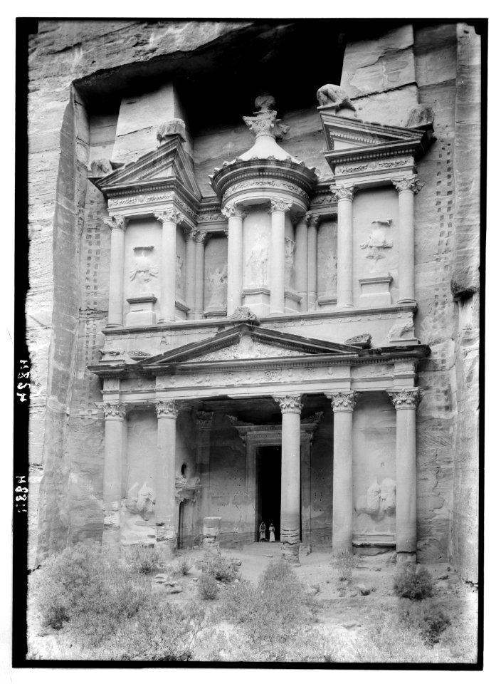 Petra (Wadi Musa). El-Khazneh. The pedimented portico. Showing the main and the south side doorways LOC matpc.03077