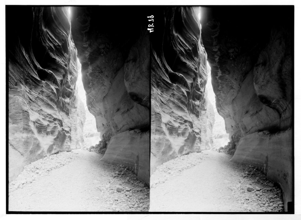 Petra (Wadi Musa). In es-Siq. Showing overhanging cliffs rising to great heights LOC matpc.03072