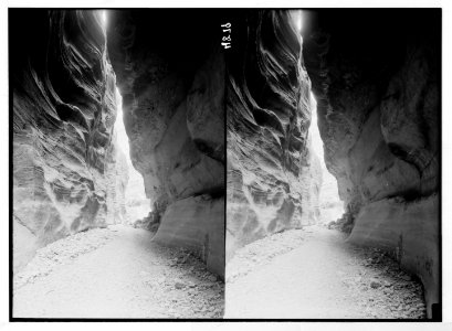 Petra (Wadi Musa). In es-Siq. Showing overhanging cliffs rising to great heights LOC matpc.03072