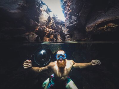 Swimming water cave
