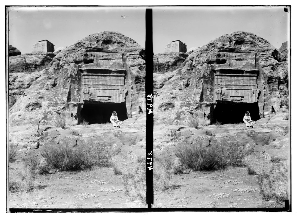 Petra (Wadi Musa). Corniced mounument, southern graves. Below block tomb. Example of severe erosion LOC matpc.03128