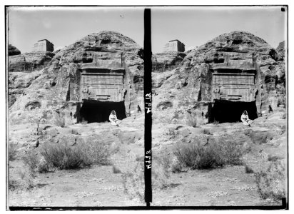 Petra (Wadi Musa). Corniced mounument, southern graves. Below block tomb. Example of severe erosion LOC matpc.03128