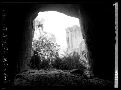 Petra. (Wadi Musa). El Muzlim tunnel. Looking out of the tunnel at the north end LOC matpc.16262